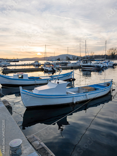 Obraz na płótnie Sunset view of the port of Sozopol, Bulgaria w salonie