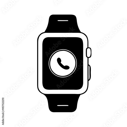 Smartwatch with incoming call notification displayed in a simple black and white design