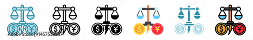 Arbitration multi style, mini illustration icon set. outline, flat, glyph, line color. vector for UI, UX, app, web, digital or print, related to trade war, economic competition, business, finance.