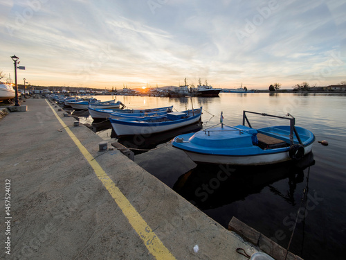 Obraz na płótnie Sunset view of the port of Sozopol, Bulgaria w salonie