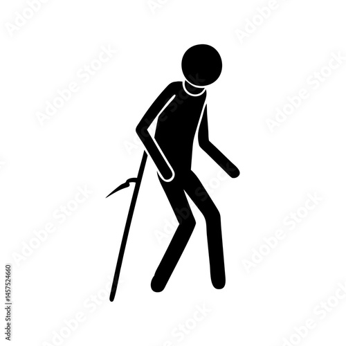 Silhouette of Elderly Person with Cane Symbol of Aging and Frailty