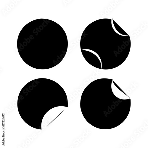 Black Circular Stickers with Peel Corners Depicting Stages of Removal Process