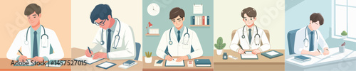 vector set of doctors writing