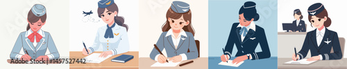 set of stewardess vector writing