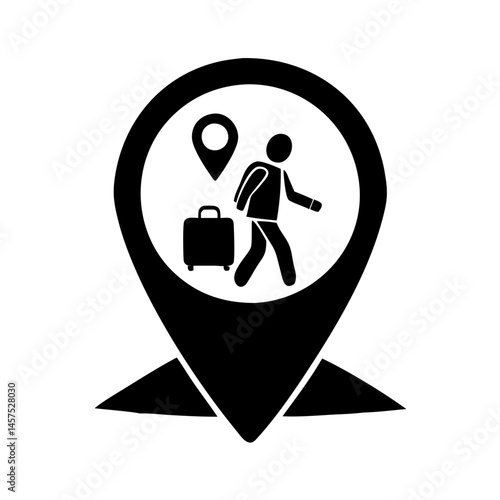 Icon representation of traveler with luggage at specific travel destination location