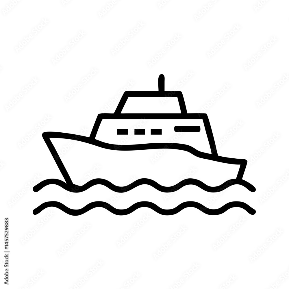 Outline boat on wavy water Outline boat on wavy water