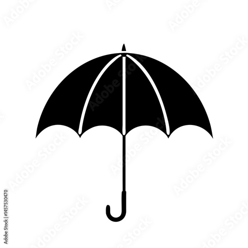 Sleek black umbrella icon against a white backdrop for rainy days