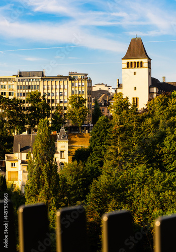 View of Parish of Sacred Heart on sunny day, Luxembourg