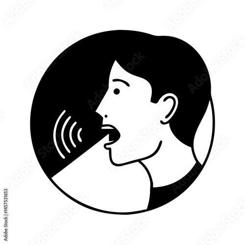 Speaking Person with Sound Waves in a Circle Graphic Illustration