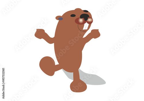Vector Illustration of a Cheerful Beaver, Cartoon Style, Brown Tones, Fun Animal Character Concept with Copy Space

