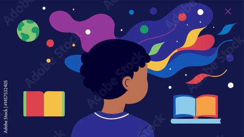 Cognitive Development A depiction of a child staring at a screen with swirling colors and distraction while a network of books and learning materials gathers dust nearby.