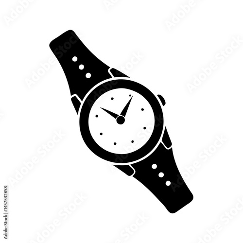 Classic wrist watch with white face and black band isolated on white