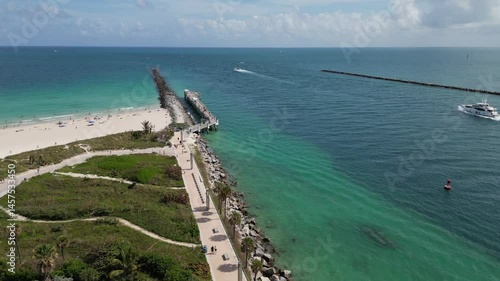 Aerial view of South Pointe Park pier in miami beach Florida 