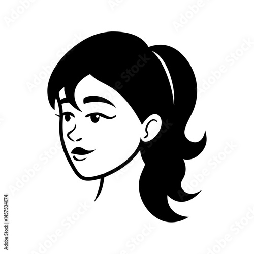 A stylistic vector illustration of a young woman with ponytail hairstyle