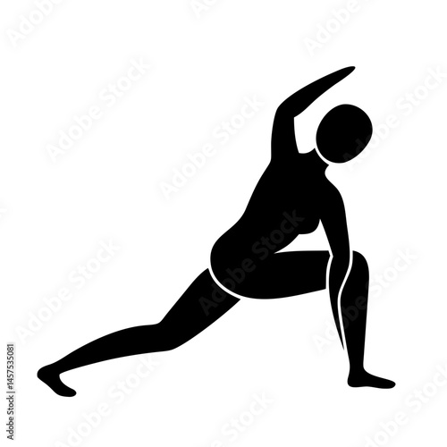 Black silhouette of a woman practicing yoga in a warrior pose variant