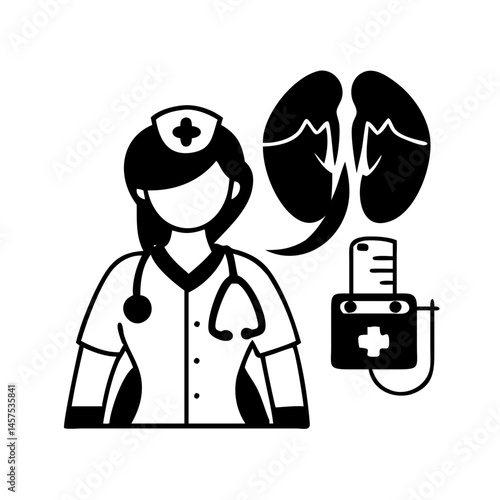 Nurse analyzing chest xray with portable equipment suggesting respiratory issues