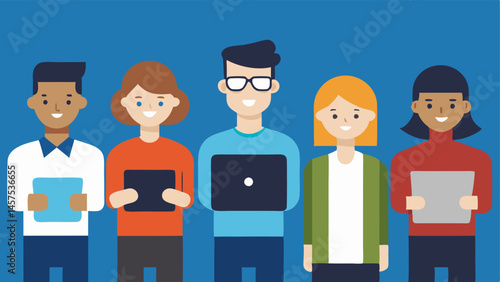 Devices Spectrum A row of students with different types of devicessome with highend laptops others with outdated tablets and a student holding a book representing varying access to
