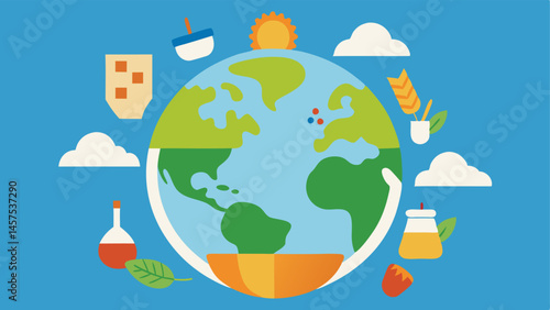 Cultural Values A globe surrounded by various food cultures where some cultures celebrate traditional farming and others incorporate GMOs reflecting the clash of values associated