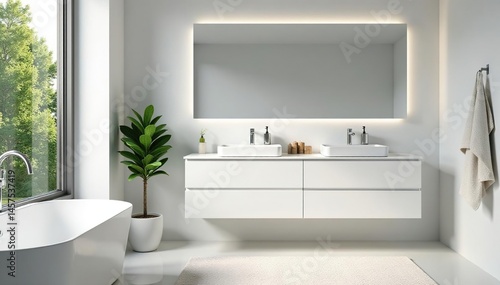 Modern white bathroom vanity with sleek countertop, vanity, luxury