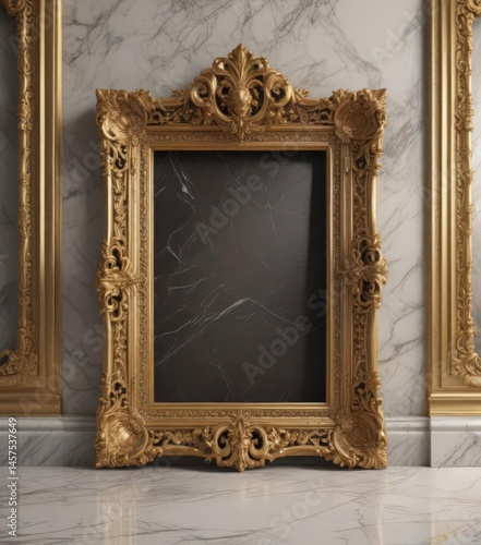 Intricate gold frame on marble; ornate details , decorative, royal