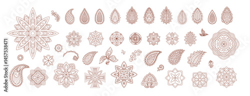 Henna tattoo doodle elements on white background. Arabic ornate swirls element. Indian floral design.