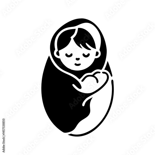 Stylized Icon of Mother and Child in Swaddling Clothes Silhouette