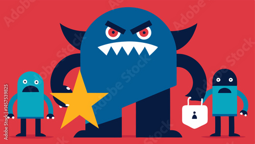 the fake review characters are depicted as larger and more aggressive.