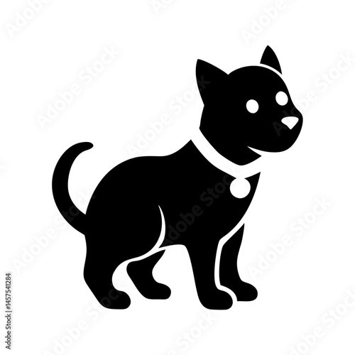 Simple Vector Illustration of a Dog Wearing Collar with Identification Tag