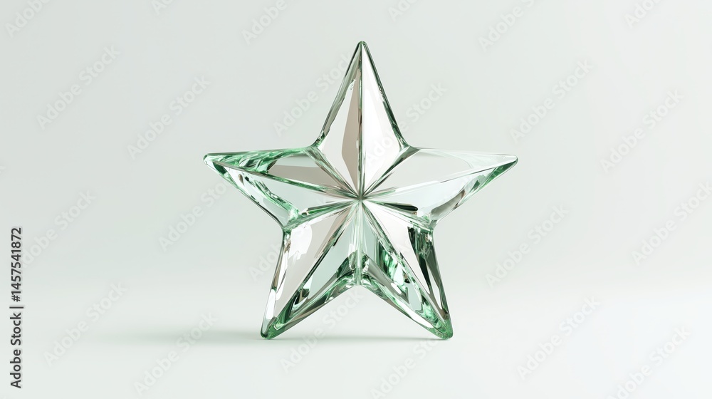 3D Green Star on White Background: Abstract