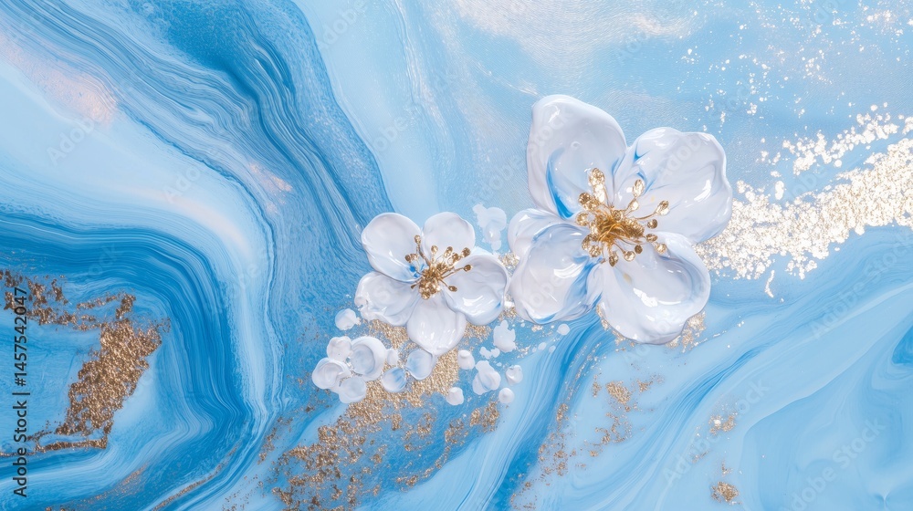 Abstract Blue Flower Nature Art: Modern Floral Painting