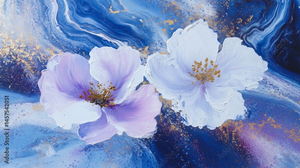 Abstract Blue Flower Nature Art: Modern Floral Painting