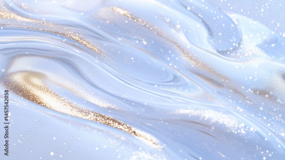 Abstract Blue Metallic Glitter Paint Swirls: Luxury Liquid Texture Background