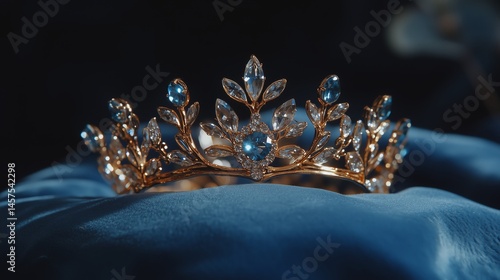 Obraz na płótnie A close-up shot of a golden crown with blue gemstones w salonie