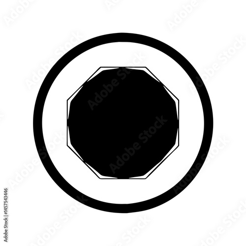 Abstract geometric design featuring an octagon within a circular frame shape