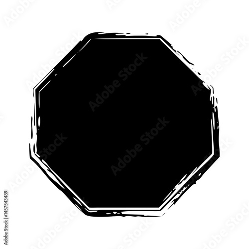 Distressed Octagon Shape with Rough Edges in Black and White Design