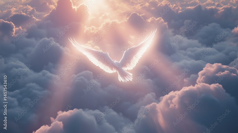 Phoenix rising from the clouds in light