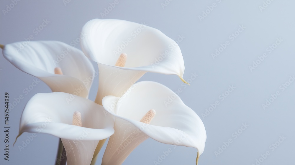 White calla lily flowers on plain background