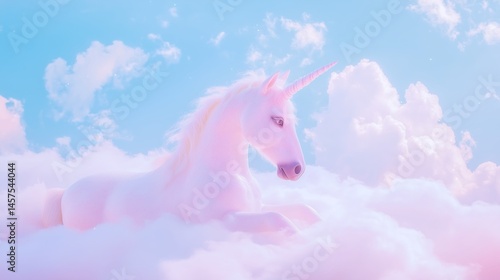 Obraz na płótnie whimsical pastel unicorn rests peacefully on fluffy clouds w salonie