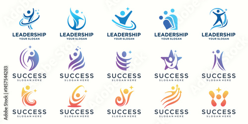 Mega collection of Success people logo design. Arrow logo concept. Healthy life vector illustration.