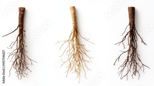 Detailed close up of plant roots showing intricate branching and texture