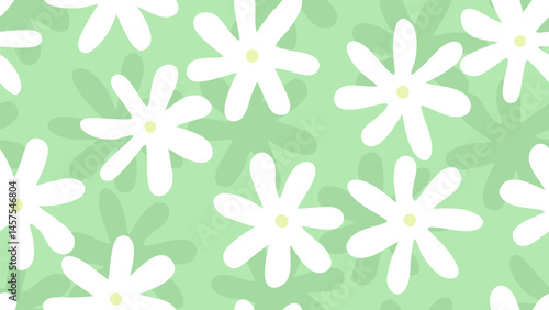 Seamless pattern with flowers hand drawn tropical flowers on green background