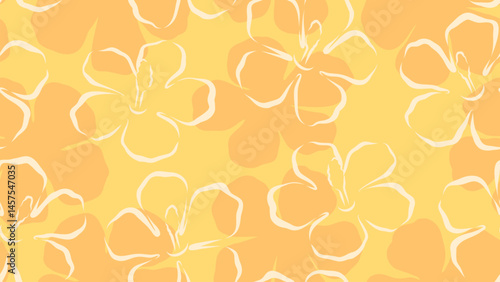 Seamless pattern with hand drawn hibiscus flowers on yellow background