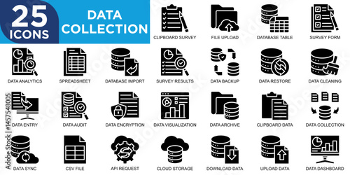 data collection, collection, vector, data, technology, analysis, icon set. Outline icons collection. Simple vector illustration