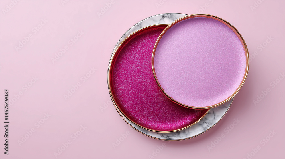 Two pink plates with glitter on them sit on a pink background