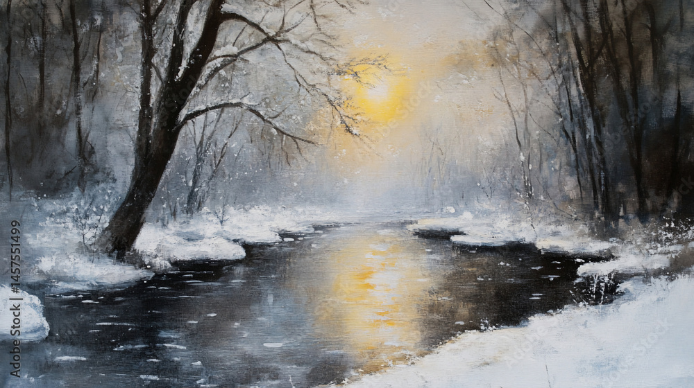 Naklejka premium Winter Forest Stream (24)