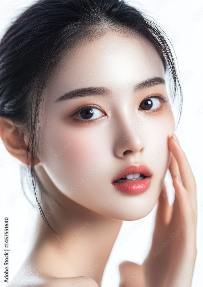 Young and beautiful model present skin care and beauty cosmetic product Young and beautiful model present skin care and beauty cosmetic product