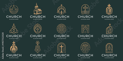 set of church logo vector. minimal Jesus Christ Cross. line style concept Christian Church Community