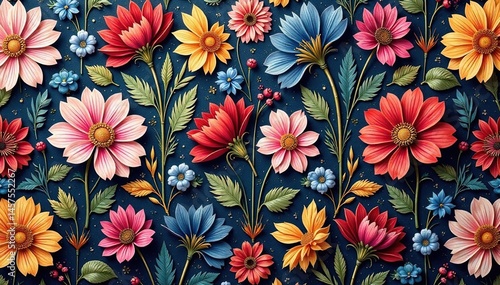 Intricate floral textile design, repeating motif, repeating, art, blossom