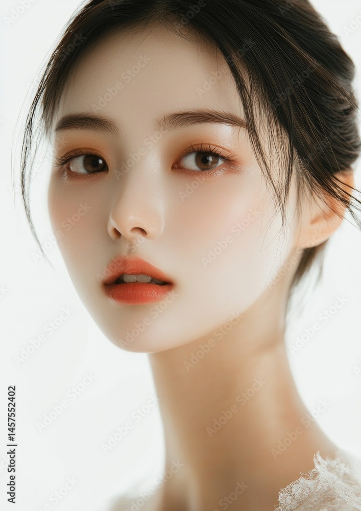 Naklejka premium Young and beautiful model present skin care and beauty cosmetic product