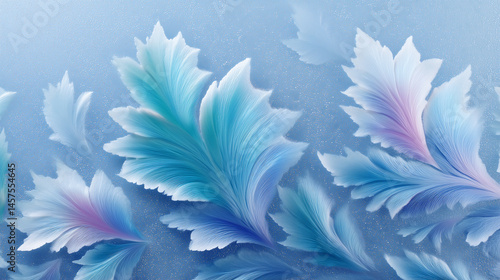 A blue leaf with white snowflakes on it